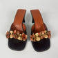 Prada Leather Floral Embellishment Square Toe Heel Mules 1990s - 38 IT/39 EU