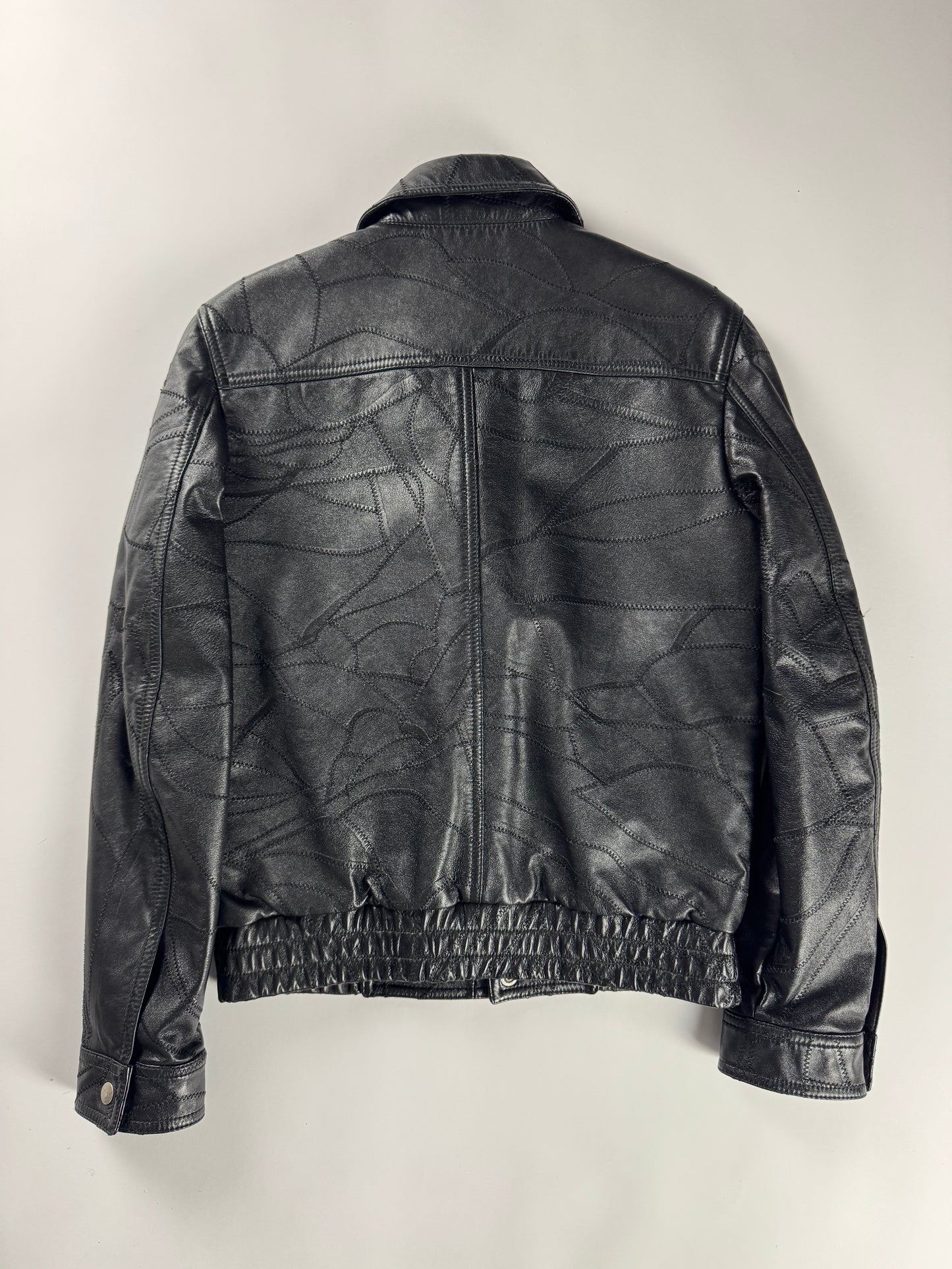 Saint Laurent Sample Leather Paneled Zigzag Stitching Bomber Jacket Pre Fall 2018 - S