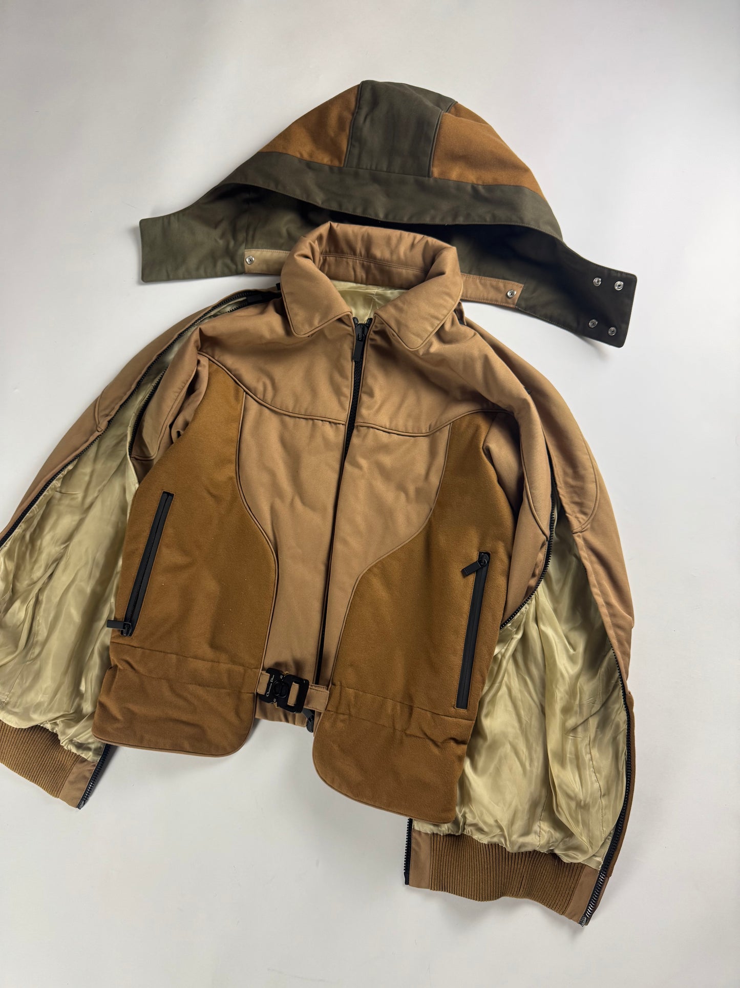 Dior Homme Sample Zip Sleeve Sand Brown Technical Hooded Jacket SS 2023 - M