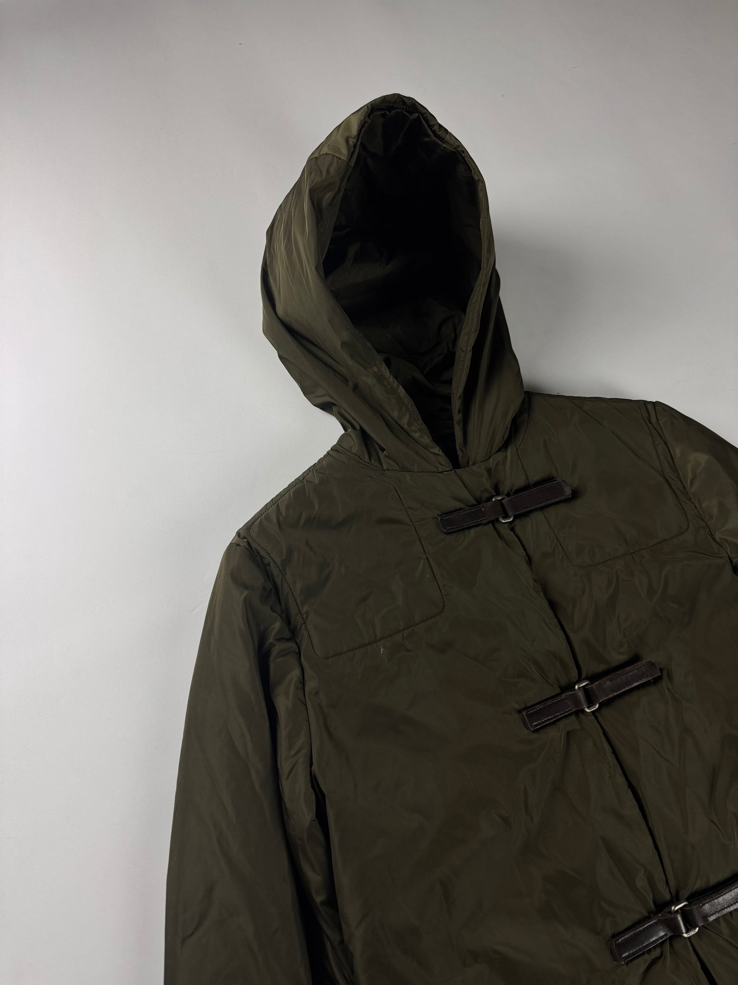 Prada Multi Belt Khaki Nylon Long Safari Coat FW 1999 - S