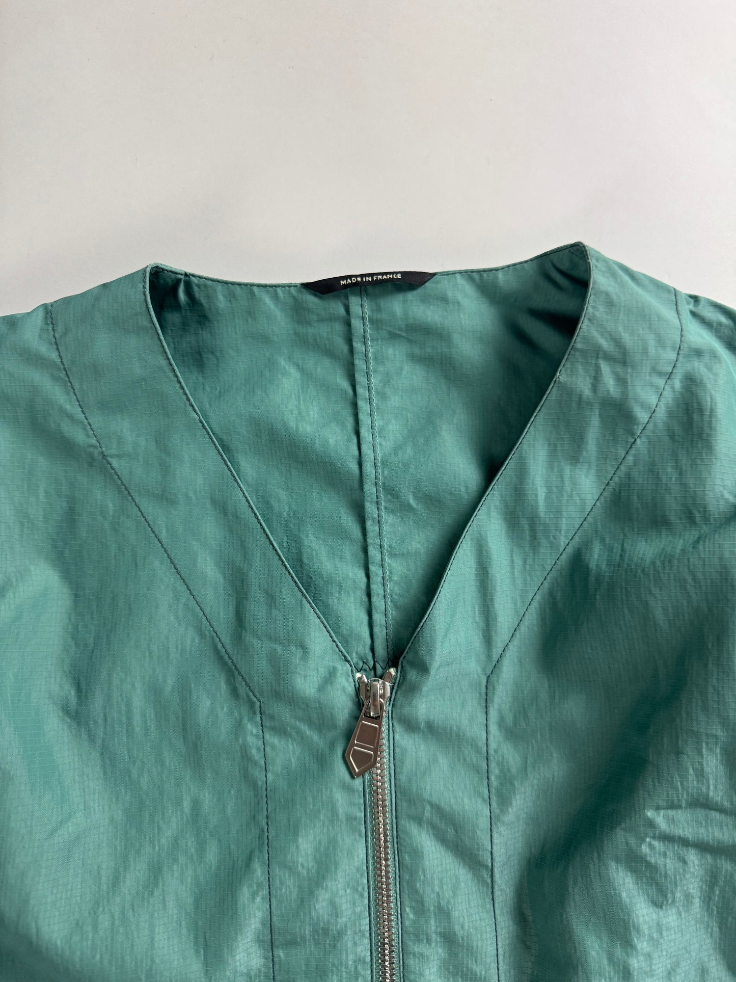 Hermès Sample Turquoise Lightweight V Neck Blouson Exposed Stitching SS 2022 - M