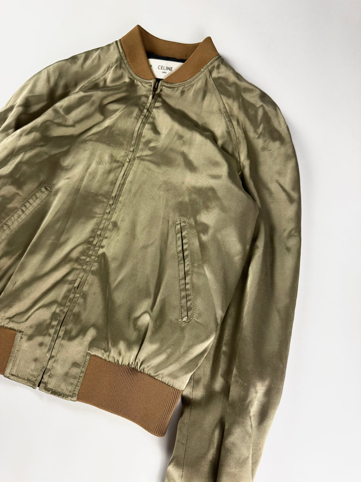 Celine Sample Light Brown Satin Bomber Jacket 2020s - S