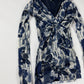 Jean Paul Gaultier Navy Rose Print Twist Knot Front Plunging Neckline Blue Mesh Top 2000s - S