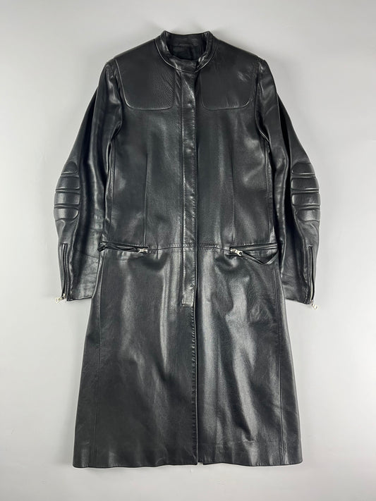 Prada Black Leather Padded Shoulder Coat FW 1999 - S