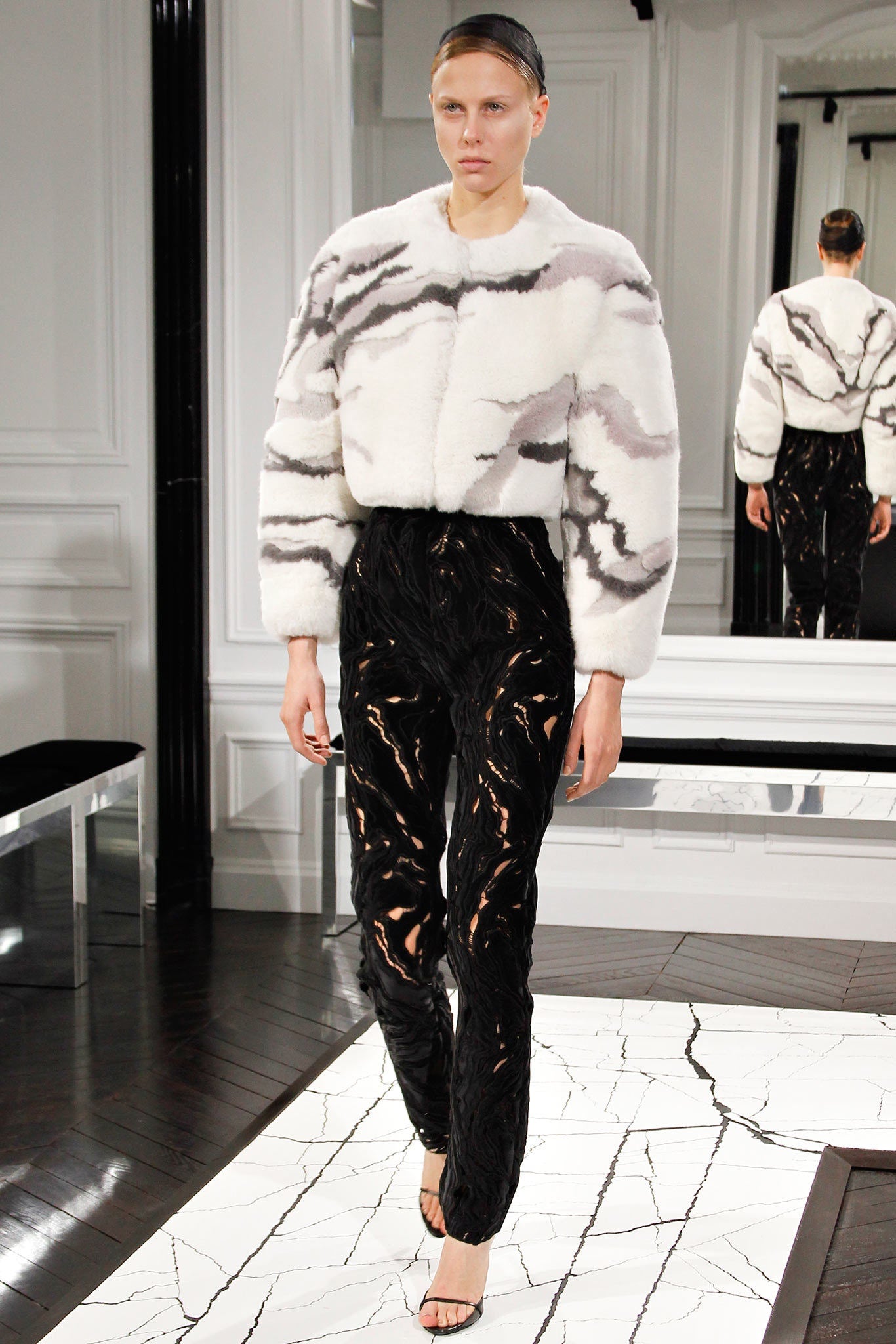 Balenciaga Alexander Wang Marble Effect Fox Fur Crop Jacket FW 2013 - XS