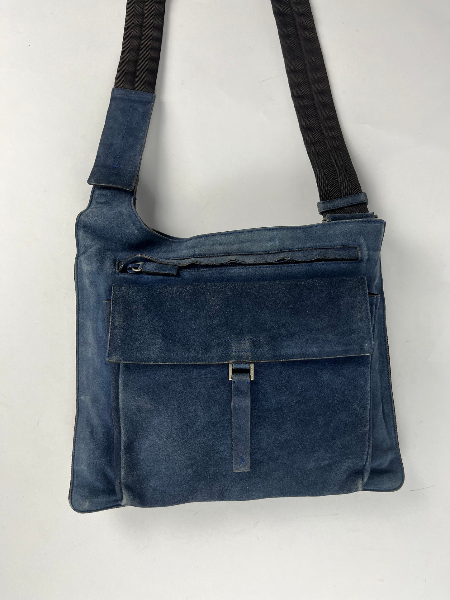 Prada Navy Suede Leather Crossbody Bag FW 1999 - OS