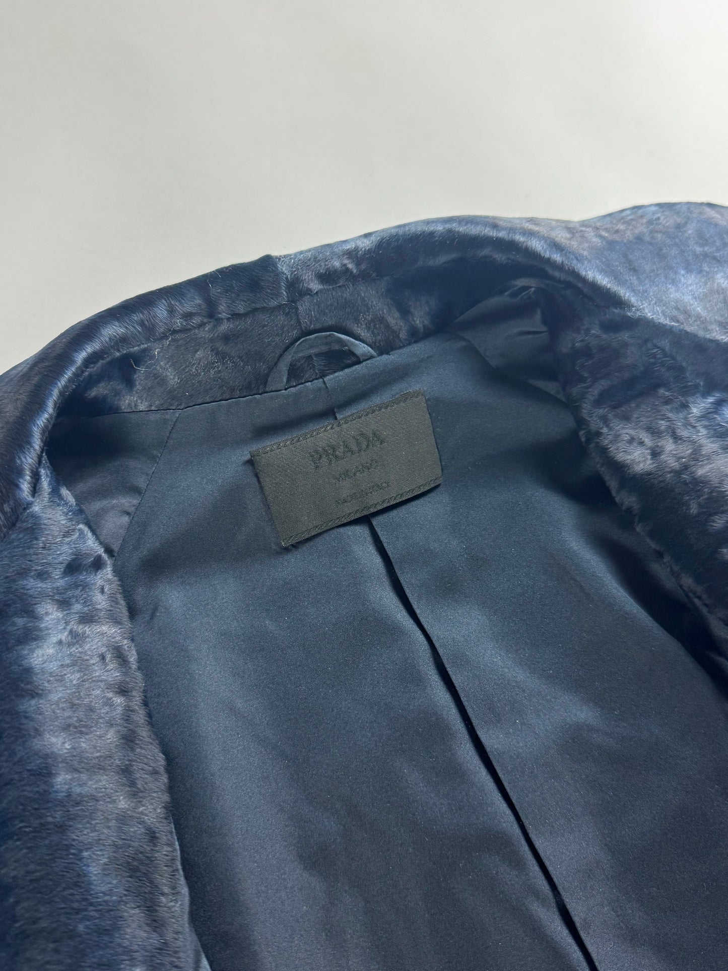 Prada Night Navy Astrakhan Fur Tailored Jacket FW 2000 - S