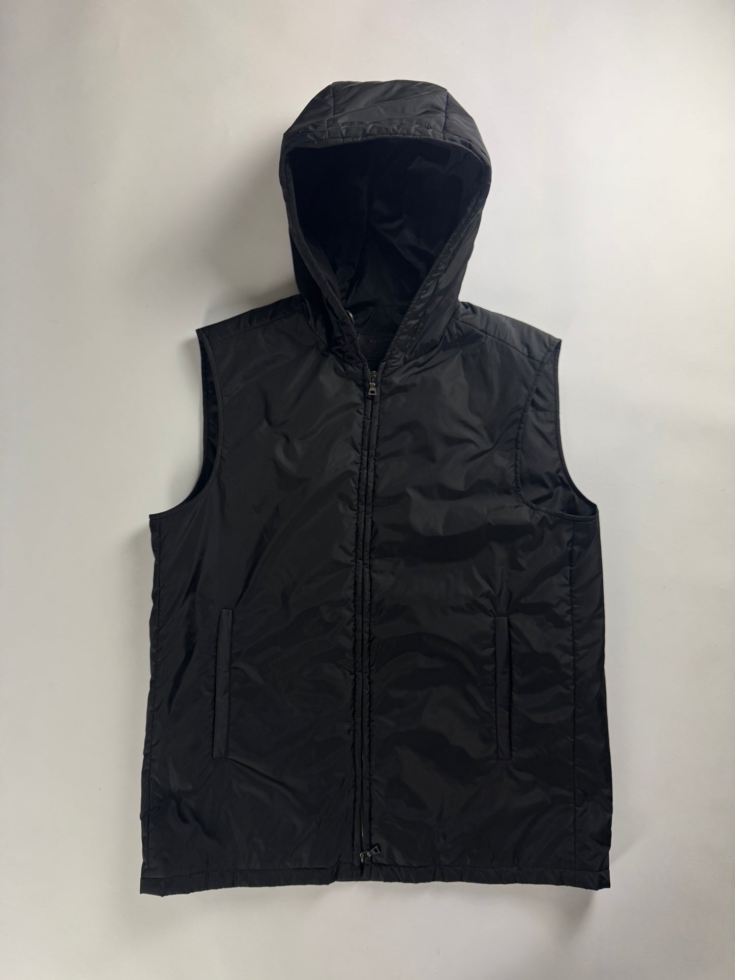 Prada Black Nylon Hooded Vest 2000s - M