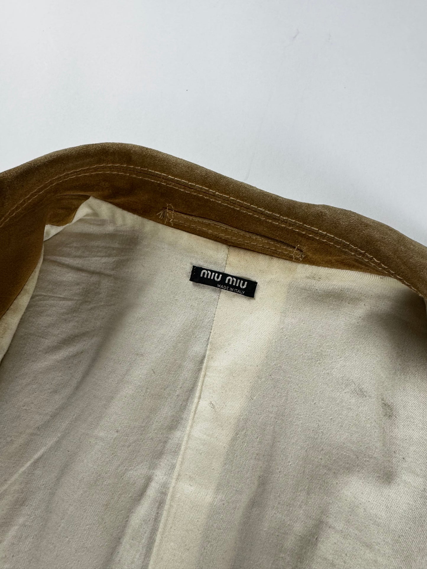 Miu Miu Camel Tan Leather Bomber Pointed Collar Jacket 2000s - M