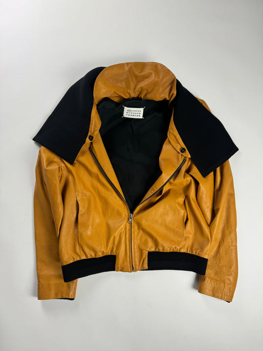 Maison Martin Margiela Unfinished Sample Removable Scarf Leather Jacket 2010s - S