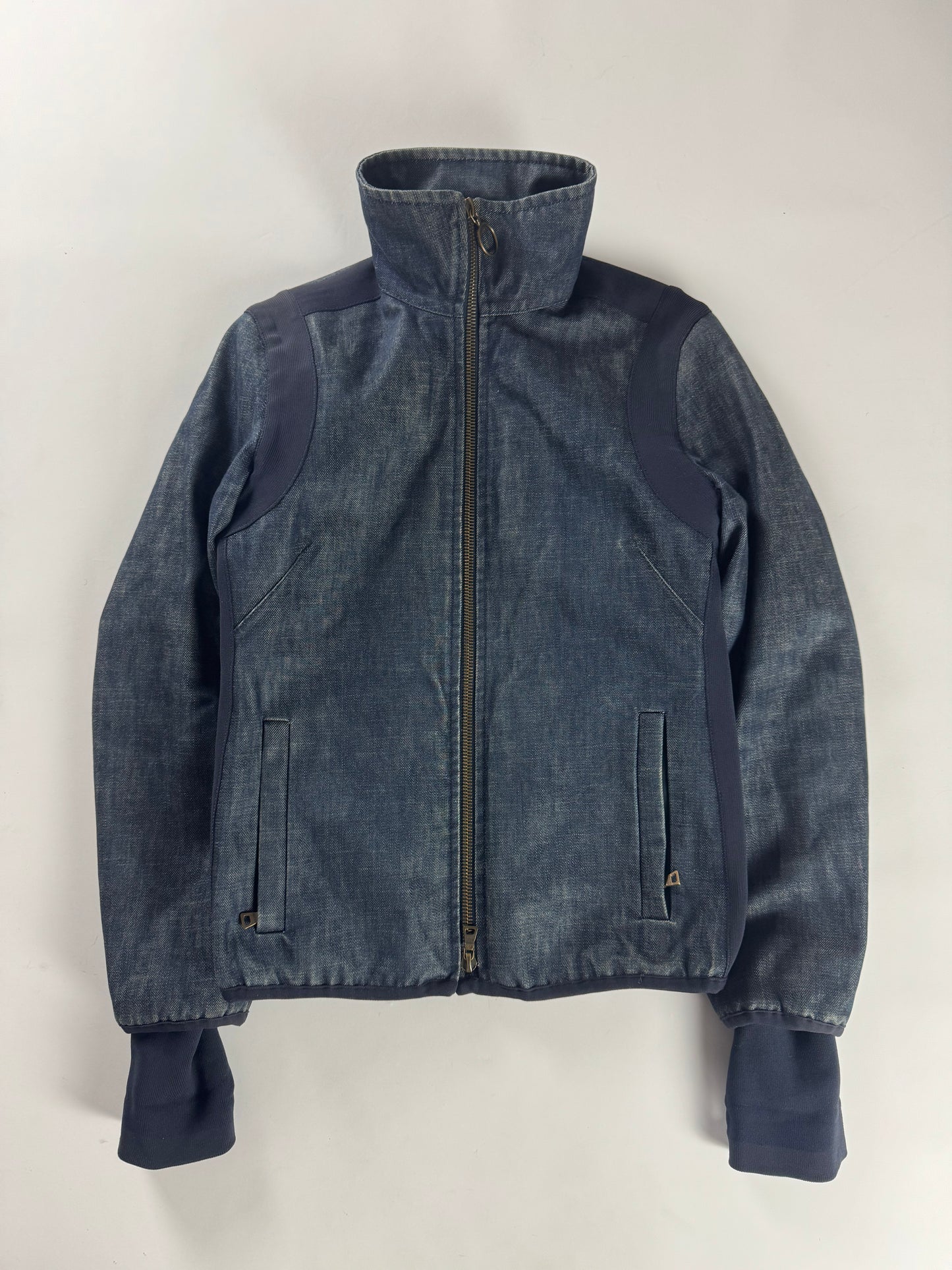 Prada Funnel Collar Denim Cuffed Moto Jacket 2000s - S