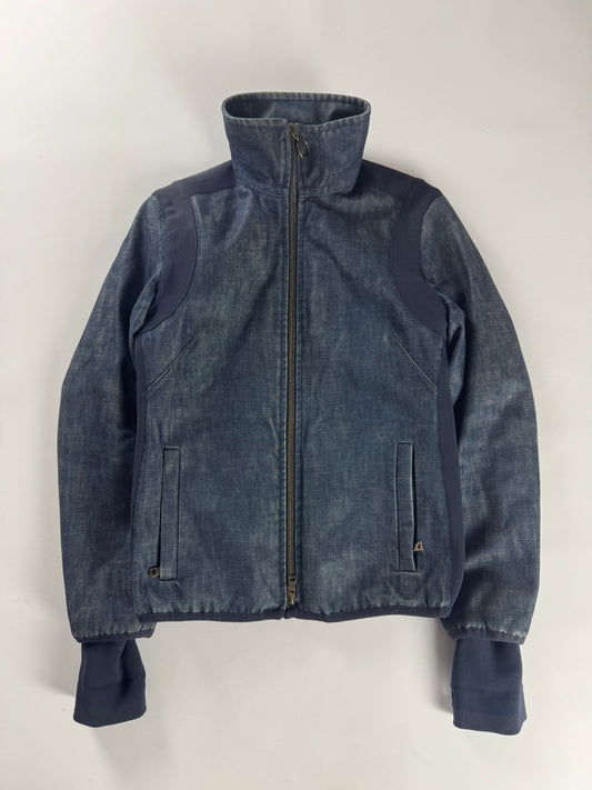 Prada Funnel Collar Denim Cuffed Moto Jacket 2000s - S