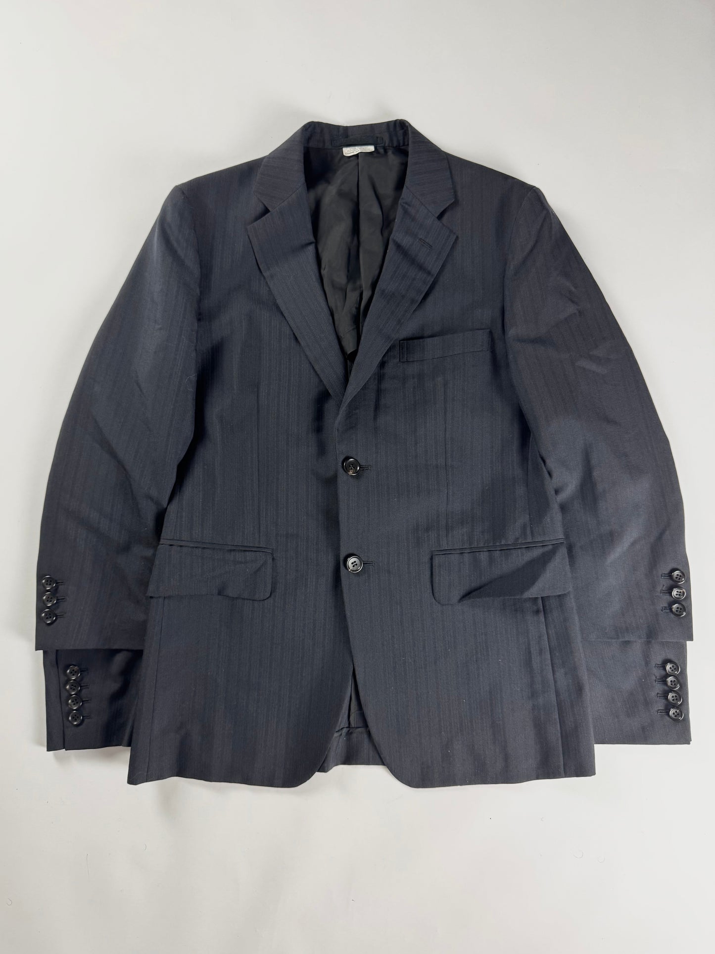Comme des Garçons Homme Plus Dark Grey Pinstripe Peak Lapel Extended Double Button Cuff Wool Blazer Jacket FW 2019 - S