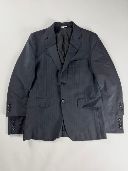 Comme des Garçons Homme Plus Dark Grey Pinstripe Peak Lapel Extended Double Button Cuff Wool Blazer Jacket FW 2019 - S
