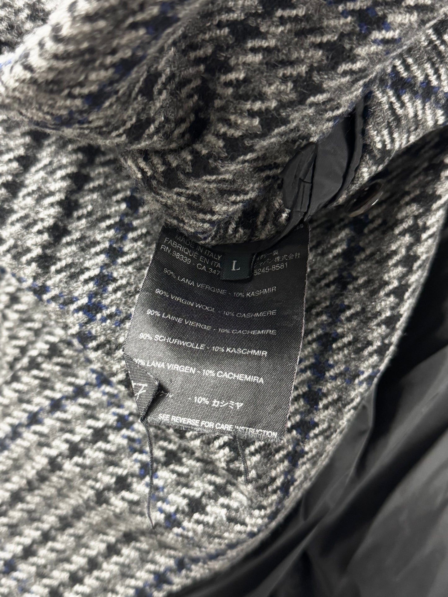 Prada Grey Houndstooth Patch Pockets Wool Oversized Coat FW 2003 - L