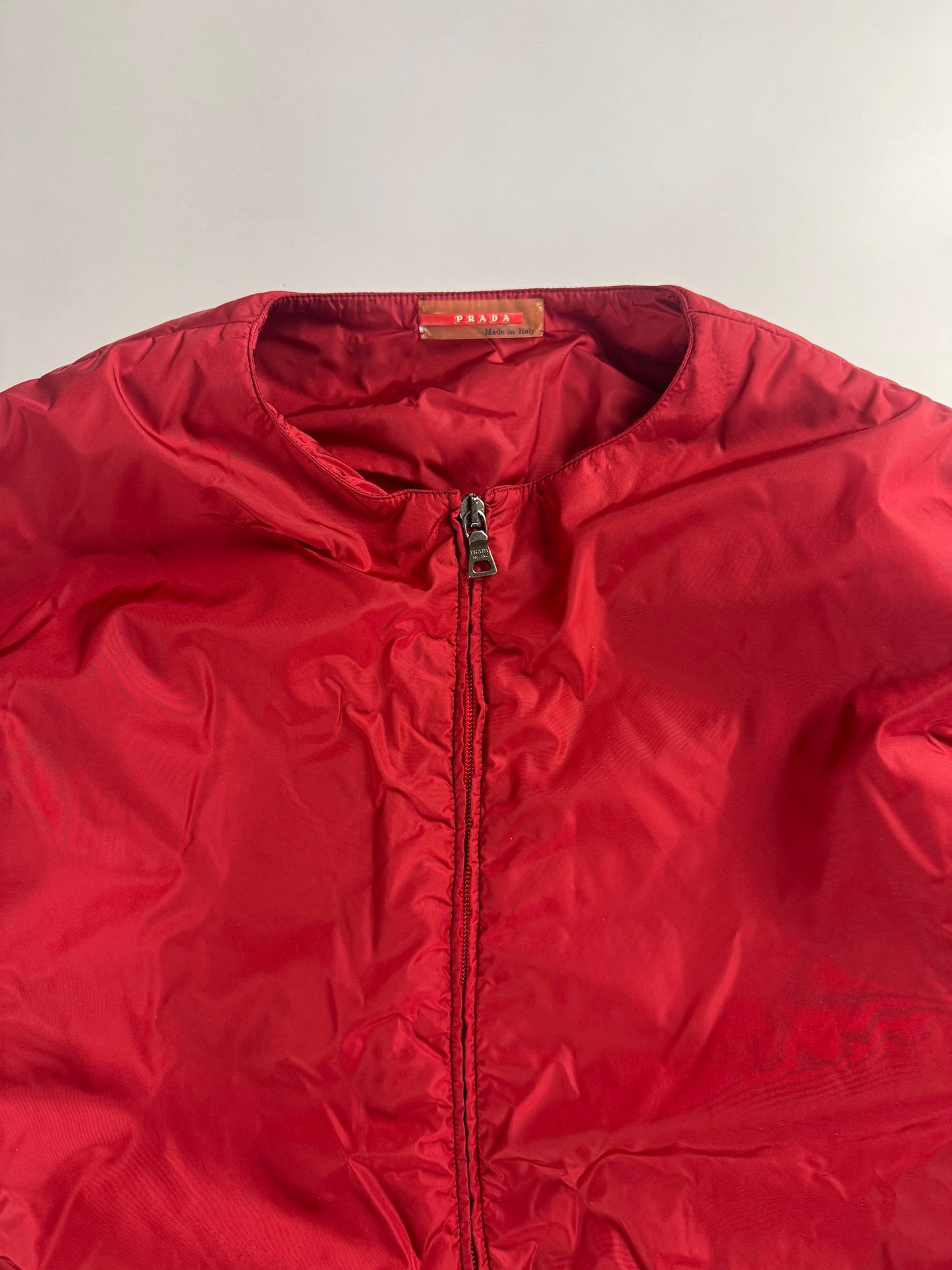 Prada Linea Rossa Red Nylon Collarless Jacket SS 2000 - L