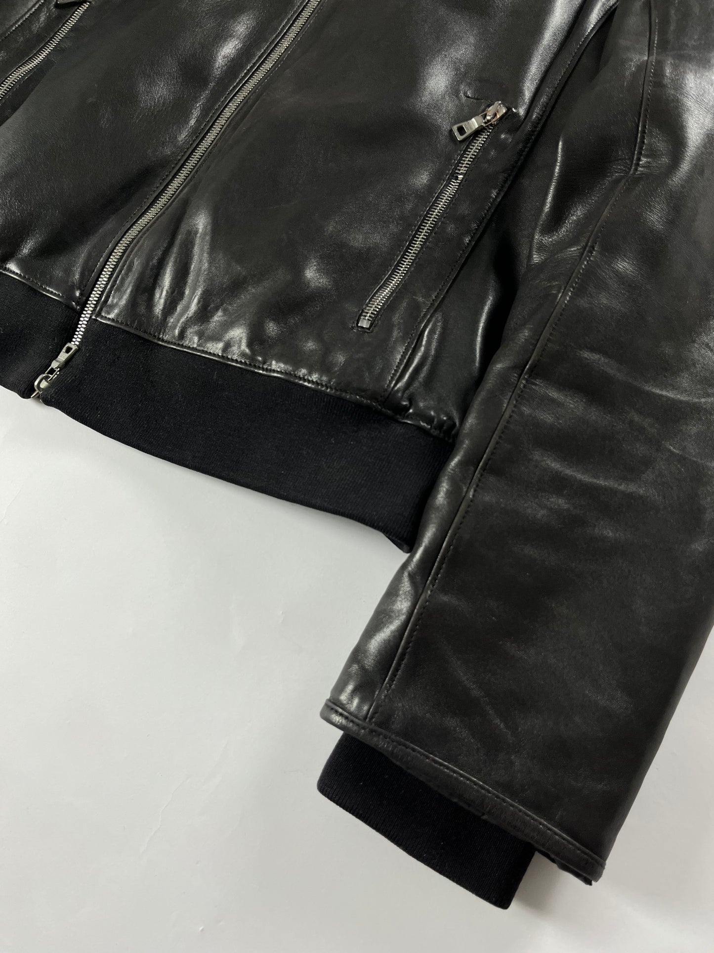 Prada Black Leather Bomber Jacket - L