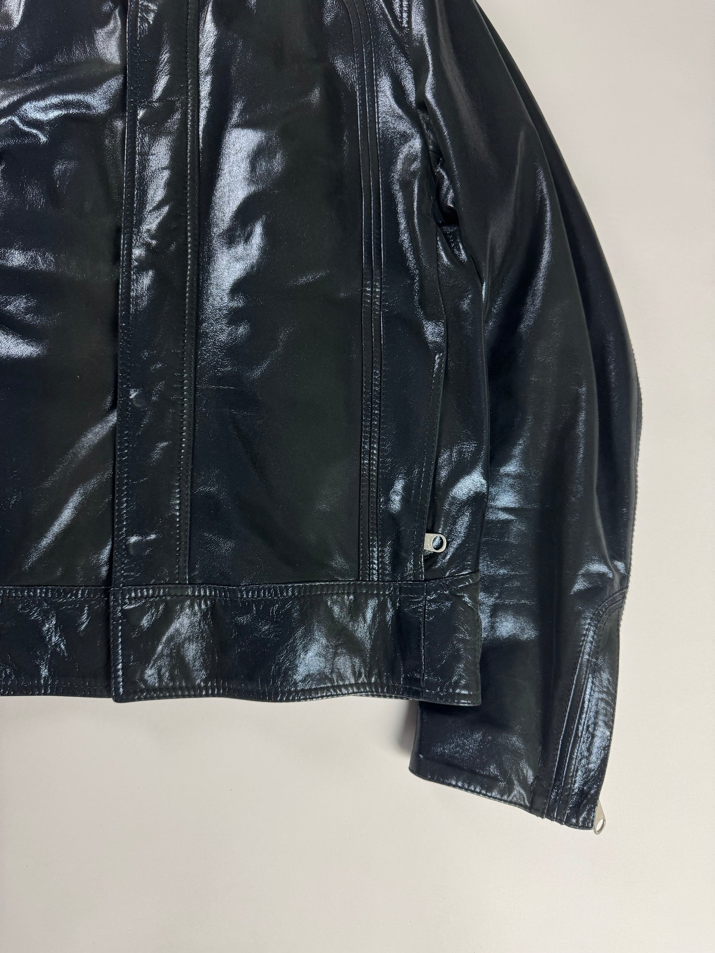 Dior Homme "Lumière Du Nord" Lamé Blue Vampiric Bright Leather Biker Jacket FW 2008 - L