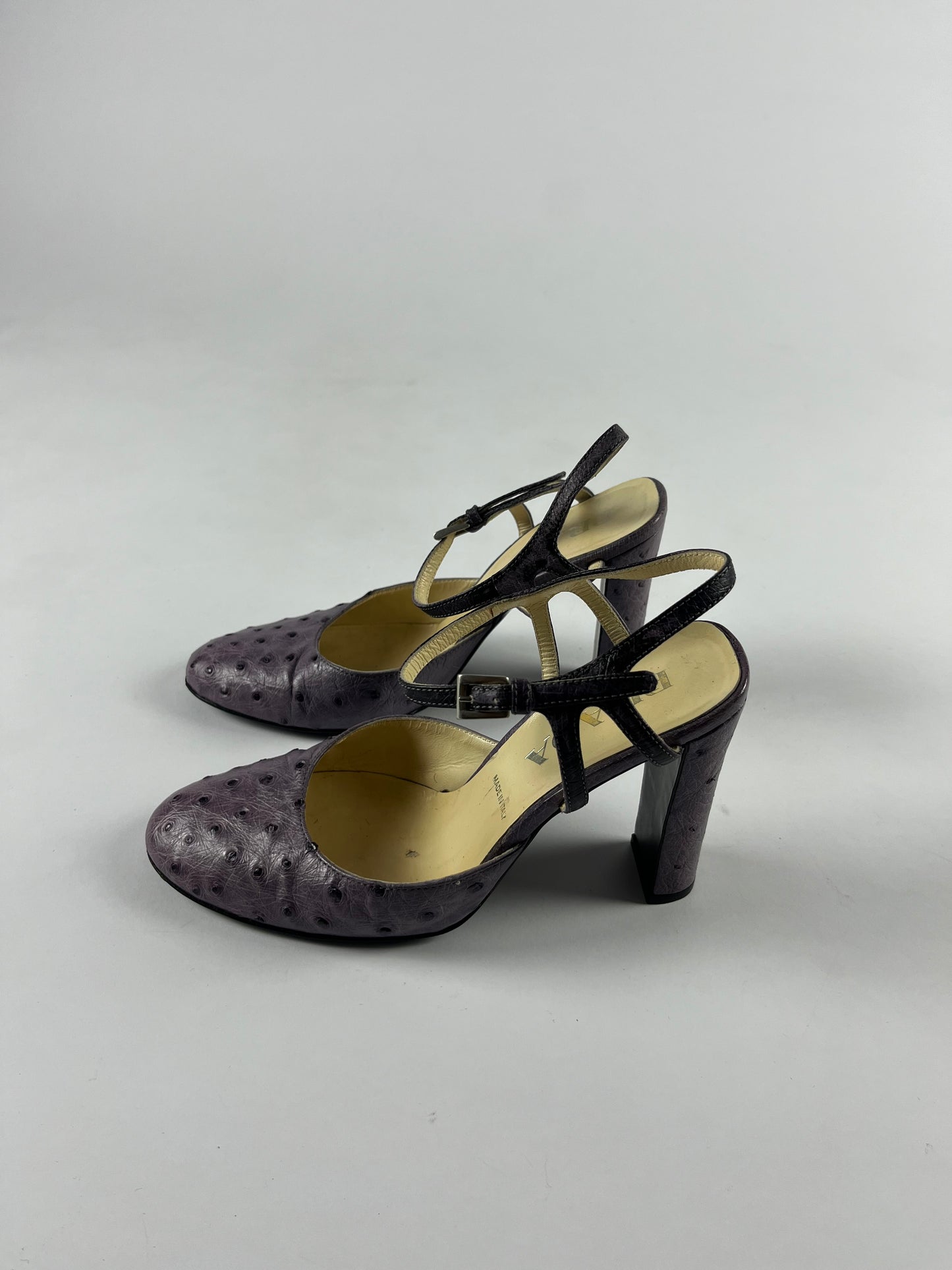Prada Lila Ostrich Leather Mary Janes Heels SS 2000 - 37 IT/38 EU
