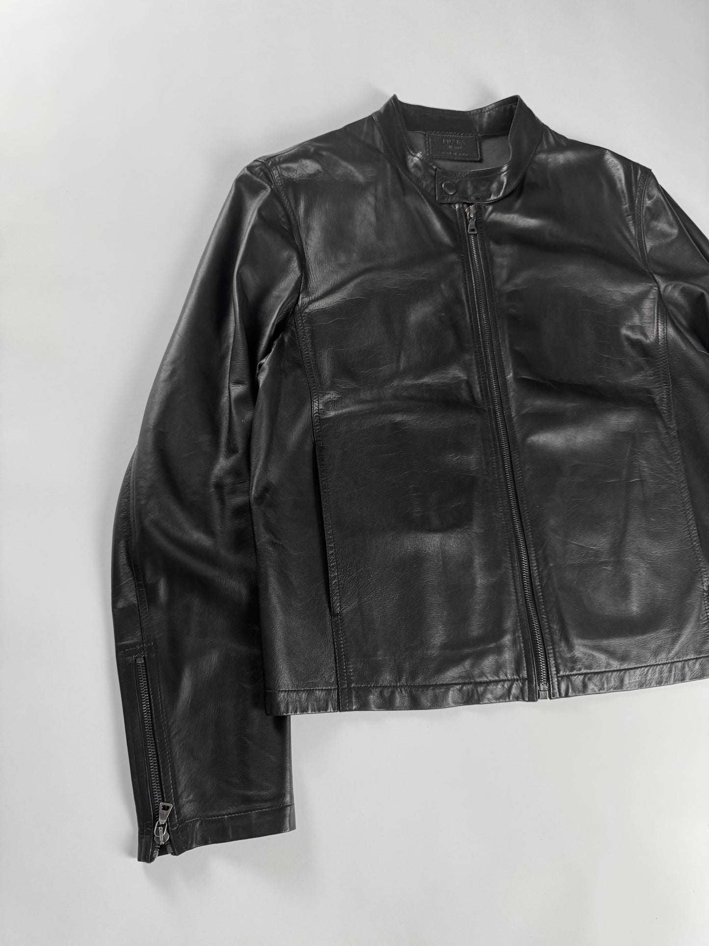 Prada Pure Minimalist Soft Light Moto Jacket Leather FW 2000 - L