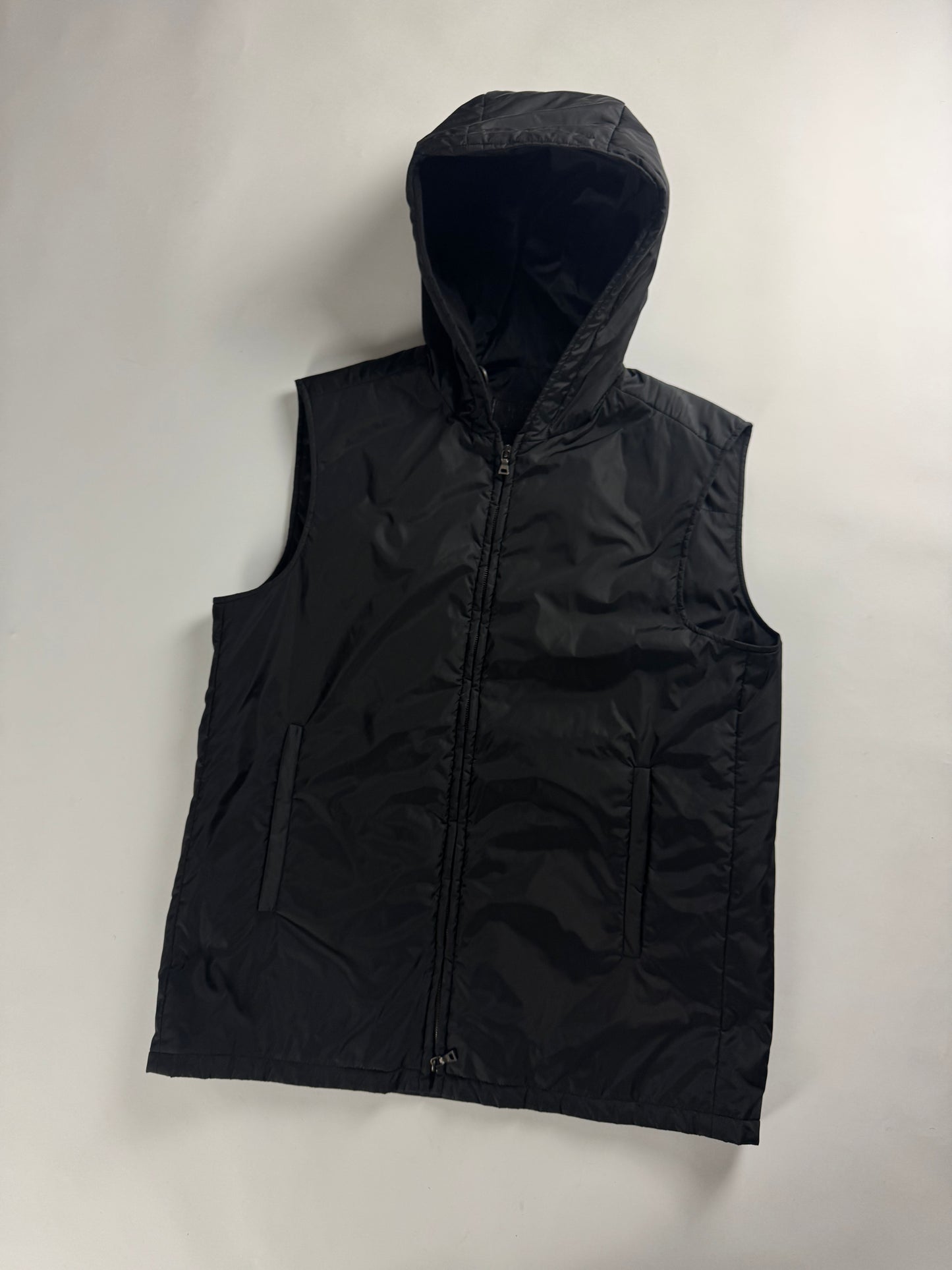 Prada Black Nylon Hooded Vest 2000s - M