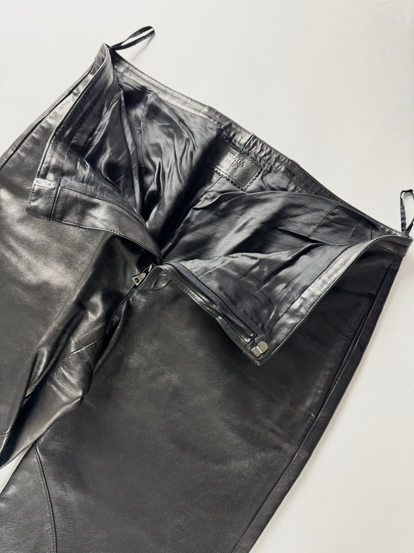 Prada Milano Dark Leather Flare Pants FW 2001 - M