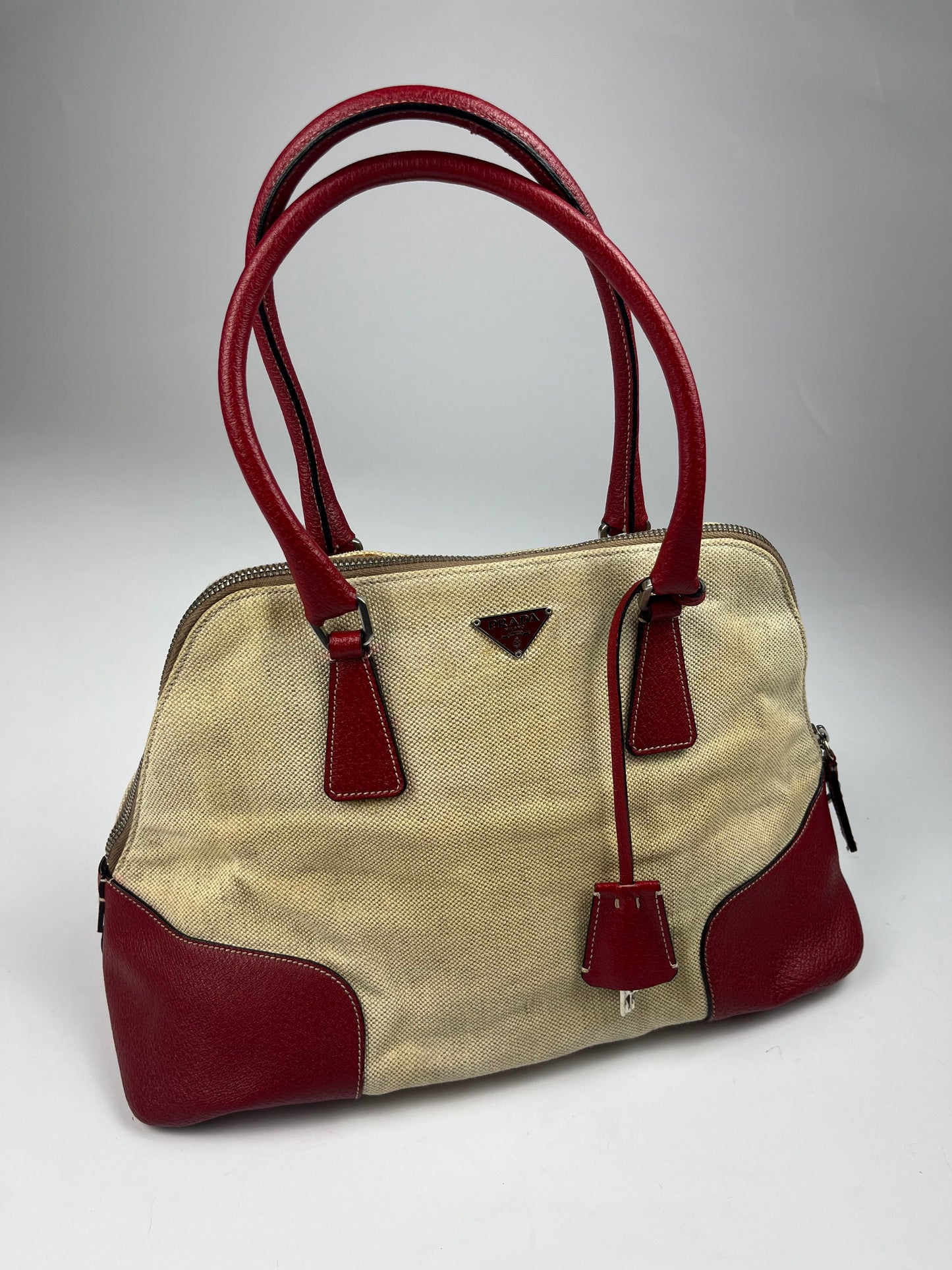 Prada Linen Red Leather Bag SS 1998 - OS