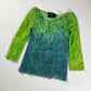 Jean Paul Gaultier Acid Green Teal Ombre Tie Dye Scoop Neck Lettuce Hem Mesh Top 2000s - S