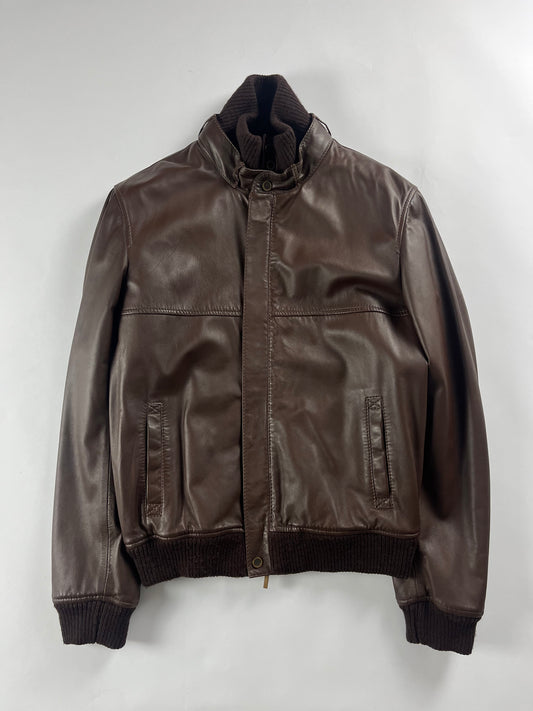 Givenchy Brown Leather Removable Collar Bomber Jacket FW 2006 - L