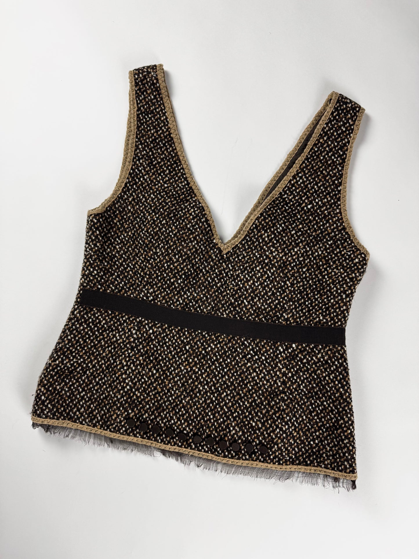 Prada Wool Tweed V Collar Top FW 2000 - M