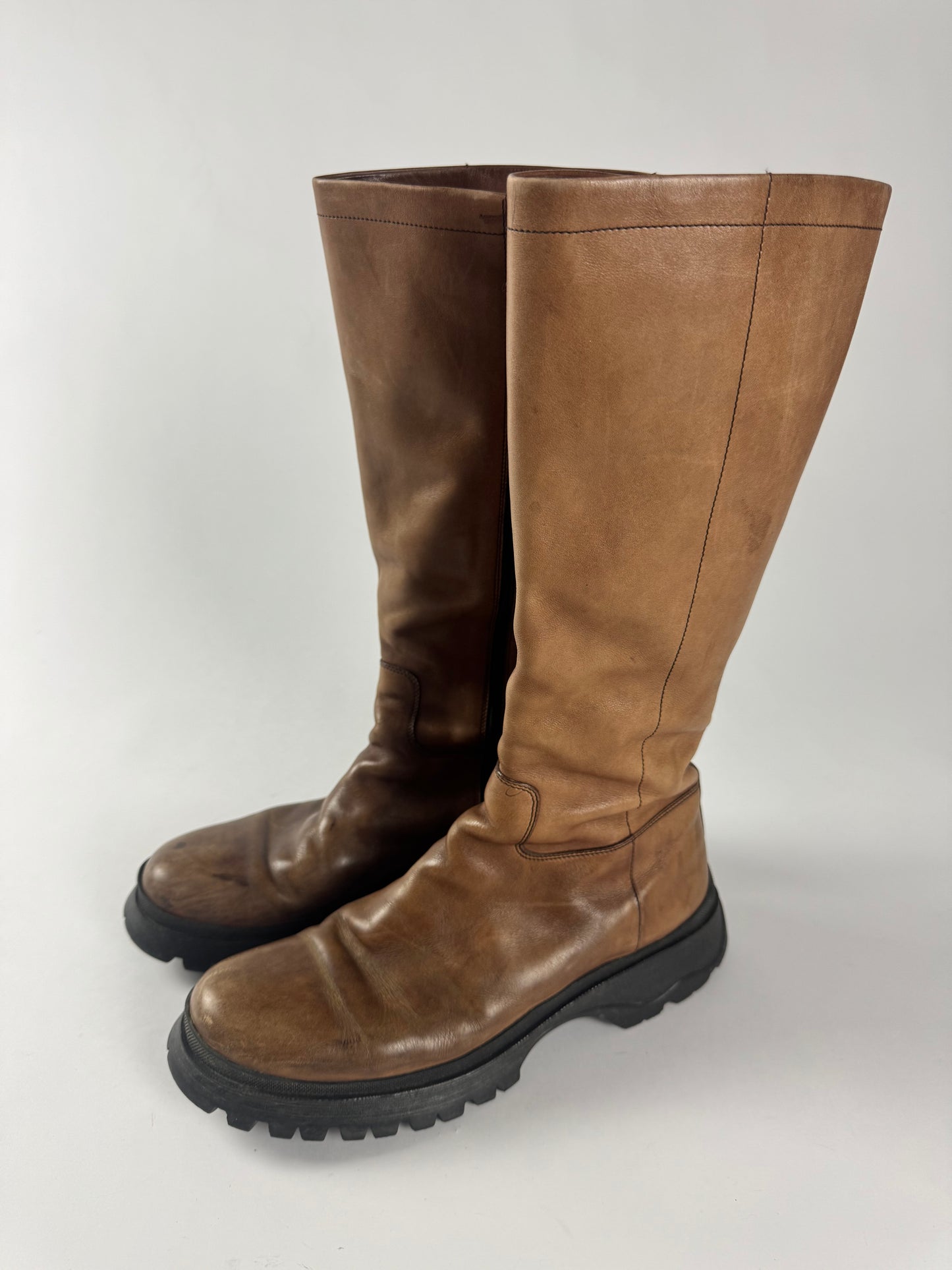 Prada Faded Brown Premium Leather Combats Boots FW 2003 - 40 EU