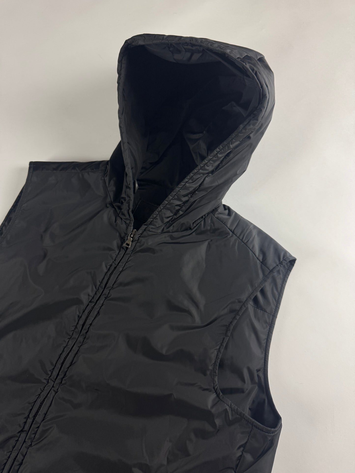 Prada Black Nylon Hooded Vest 2000s - M