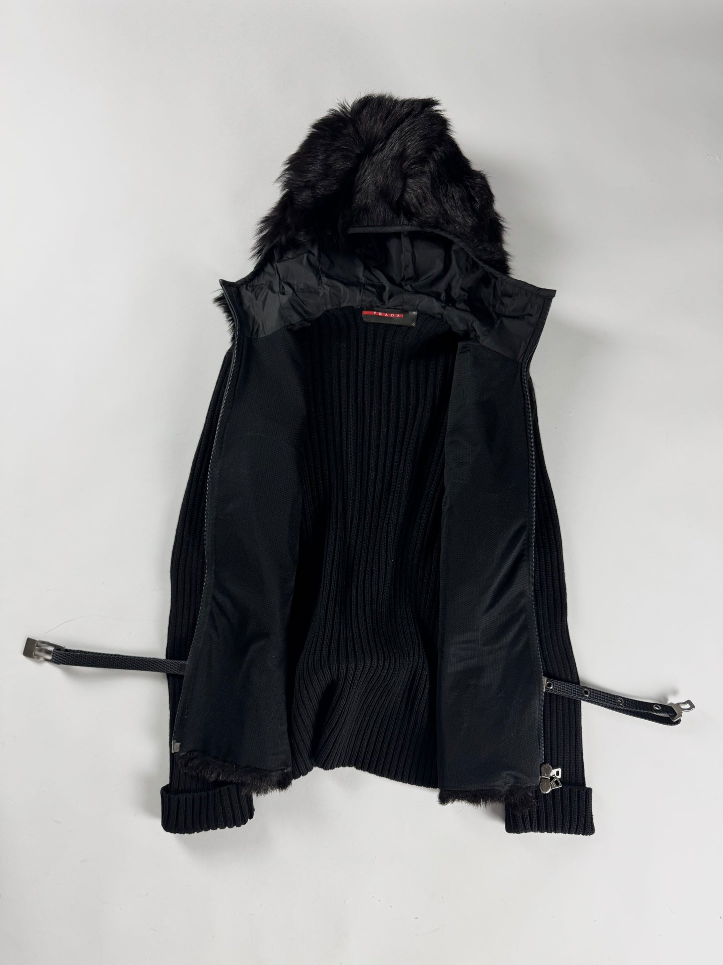 Prada Hooded Kid Fur Balaclava Wool Belted Jacket FW 1999 - S