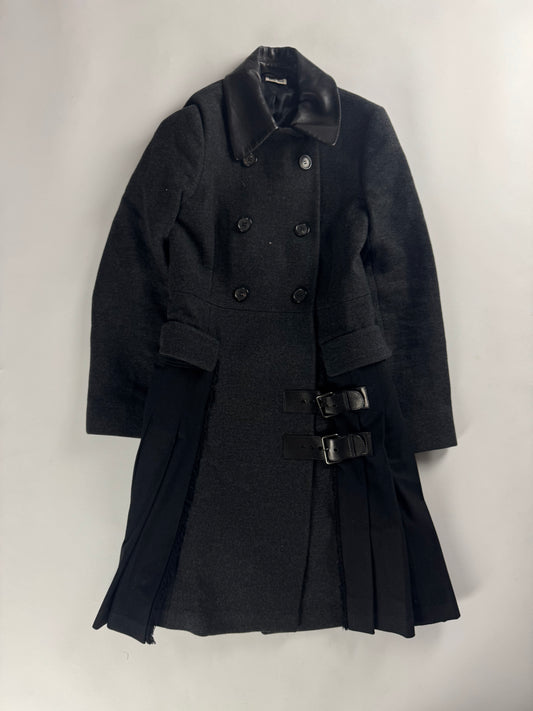 Miu Miu Structured Wool Pleated Hem Leather Collar Coat FW 2013 - XS