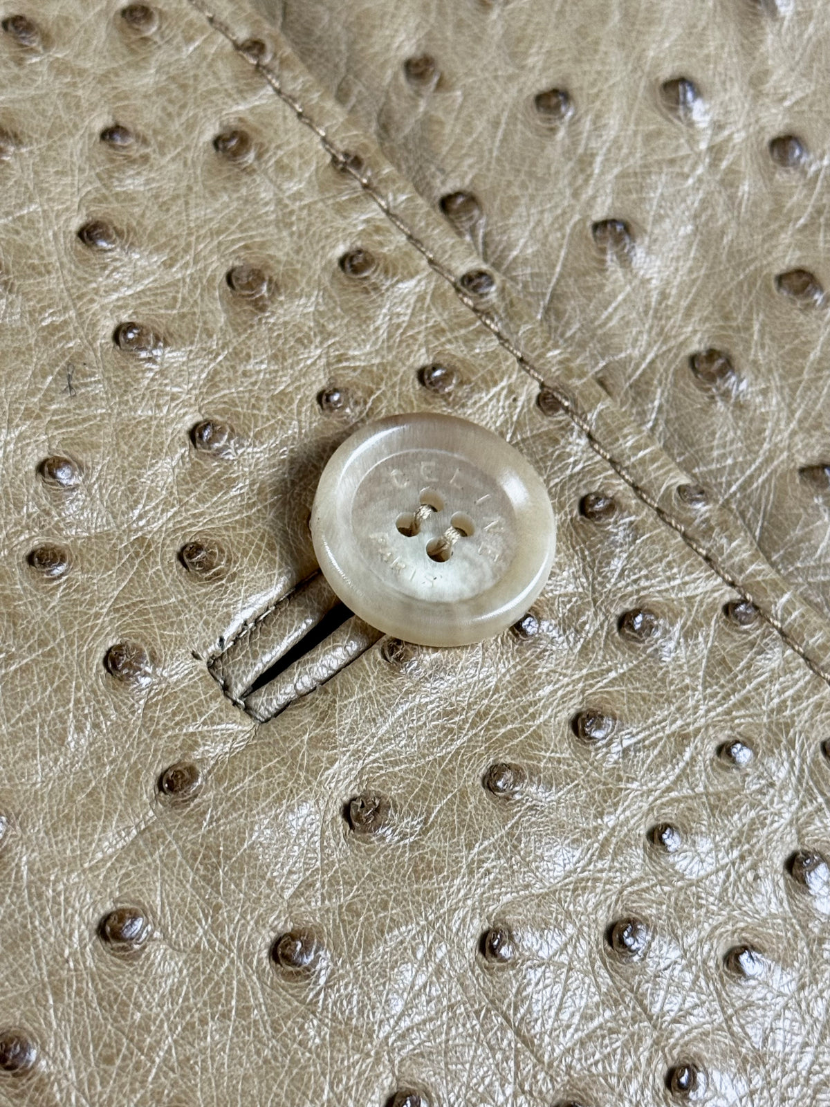 Celine Camel Tan Embossed Ostrich Skin Leather Jacket 2000s - S