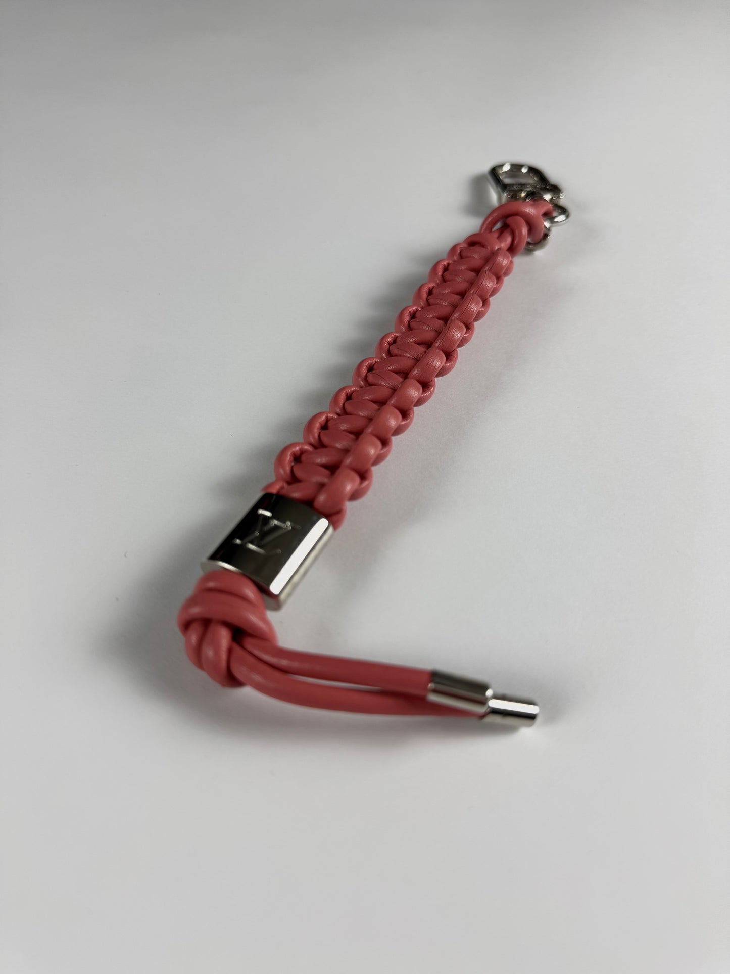 Louis Vuitton Kim Jones Braided Leather Key Holder Strap Pink Rose Silver Hardware 2010s - OS