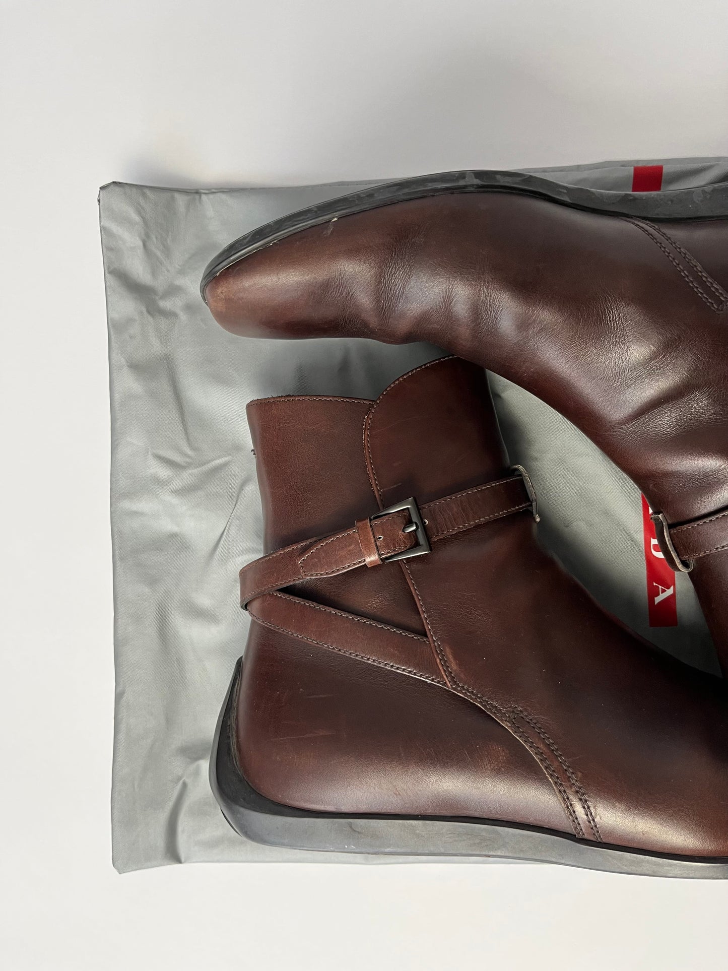 Prada Brown Leather Belted Boots FW 2011 - 44 EU