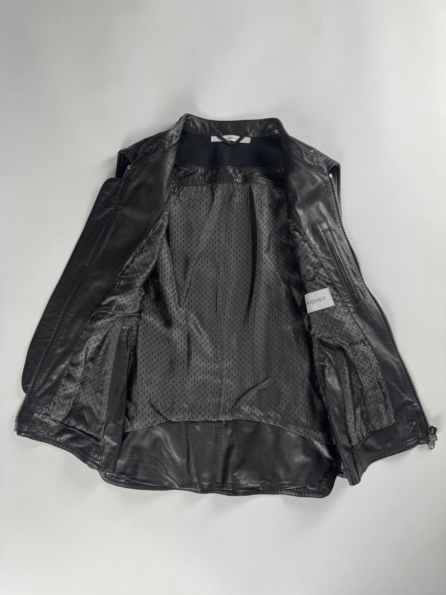 Yves Saint Laurent Double Side Zipper Dark Leather Vest 2010s - XS