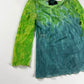 Jean Paul Gaultier Acid Green Teal Ombre Tie Dye Scoop Neck Lettuce Hem Mesh Top 2000s - S