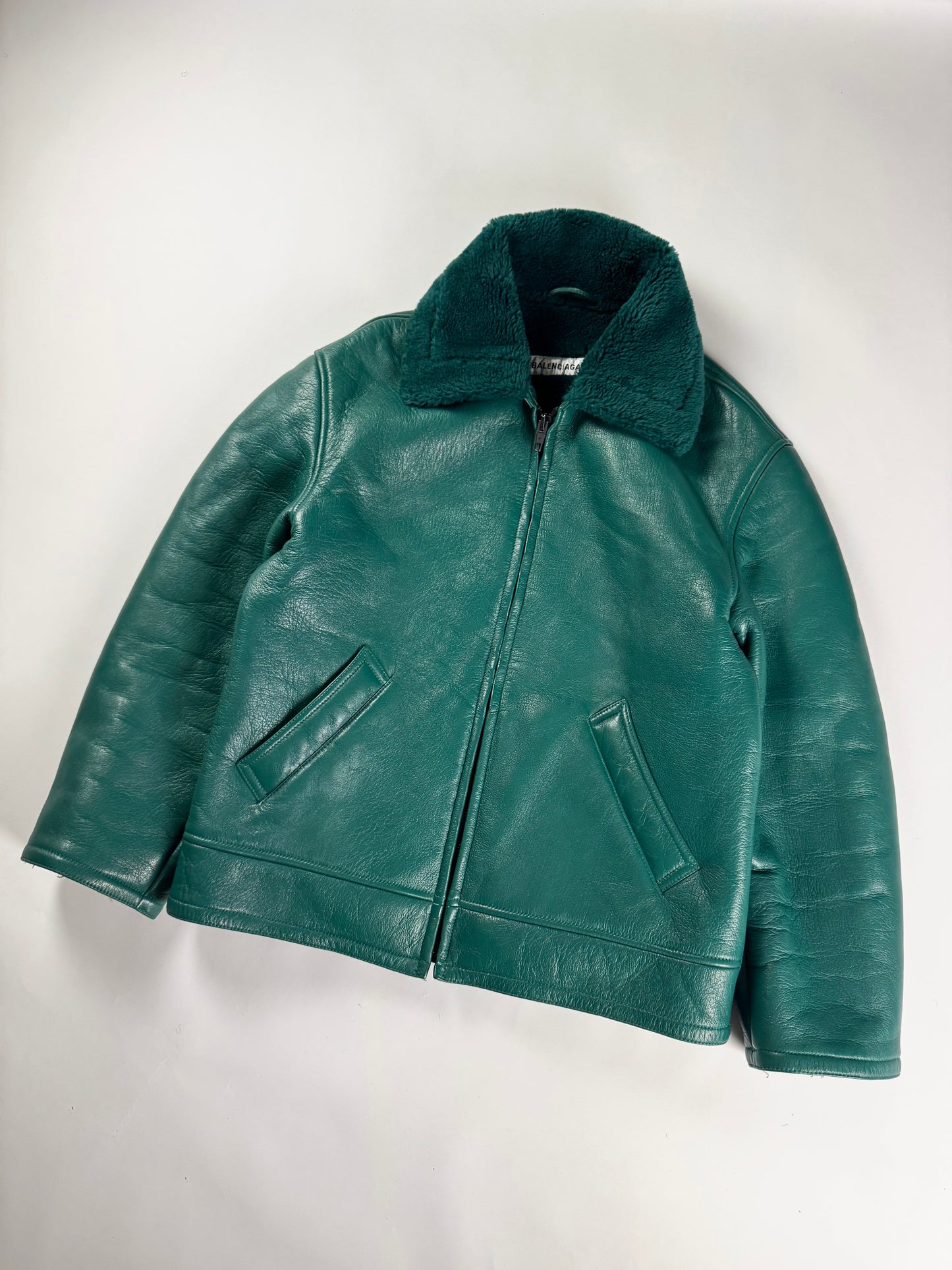 Balenciaga Sample Green Shearling Aviator Bomber Jacket FW 2019 - M