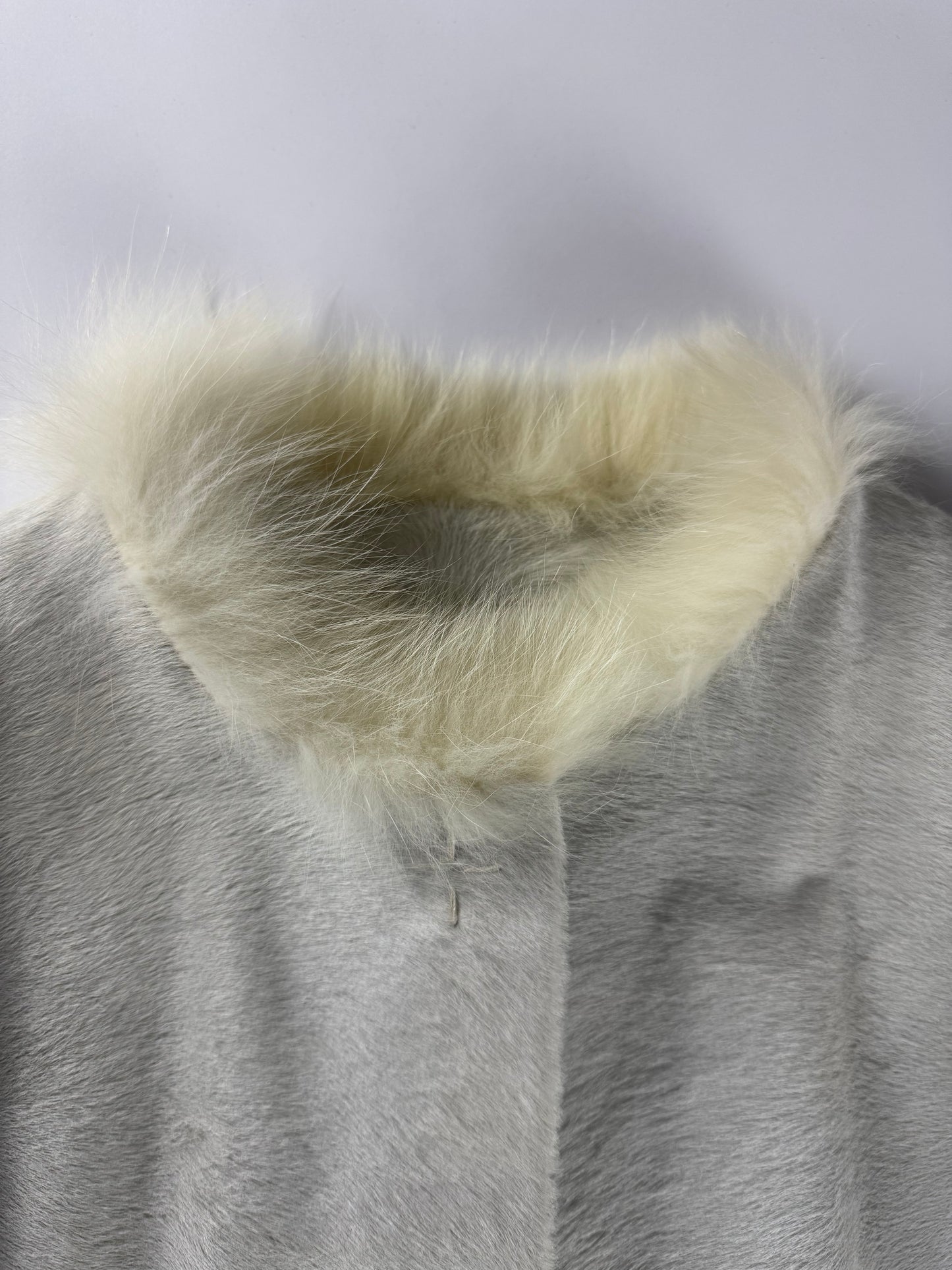 Prada White Heaven Fur Trimmed Pony Hair Leather Coat 1990s - S