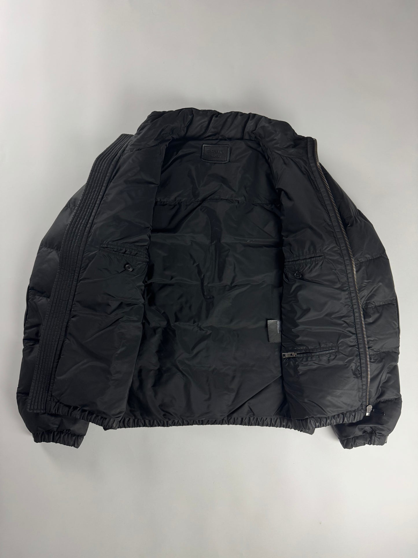 Prada Leather Trimmed Convertible Hooded Puffer Jacket FW 2015 - M