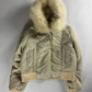 Miu Miu Cropped Cream Fur Hood Puffer Jacket 2000s - S