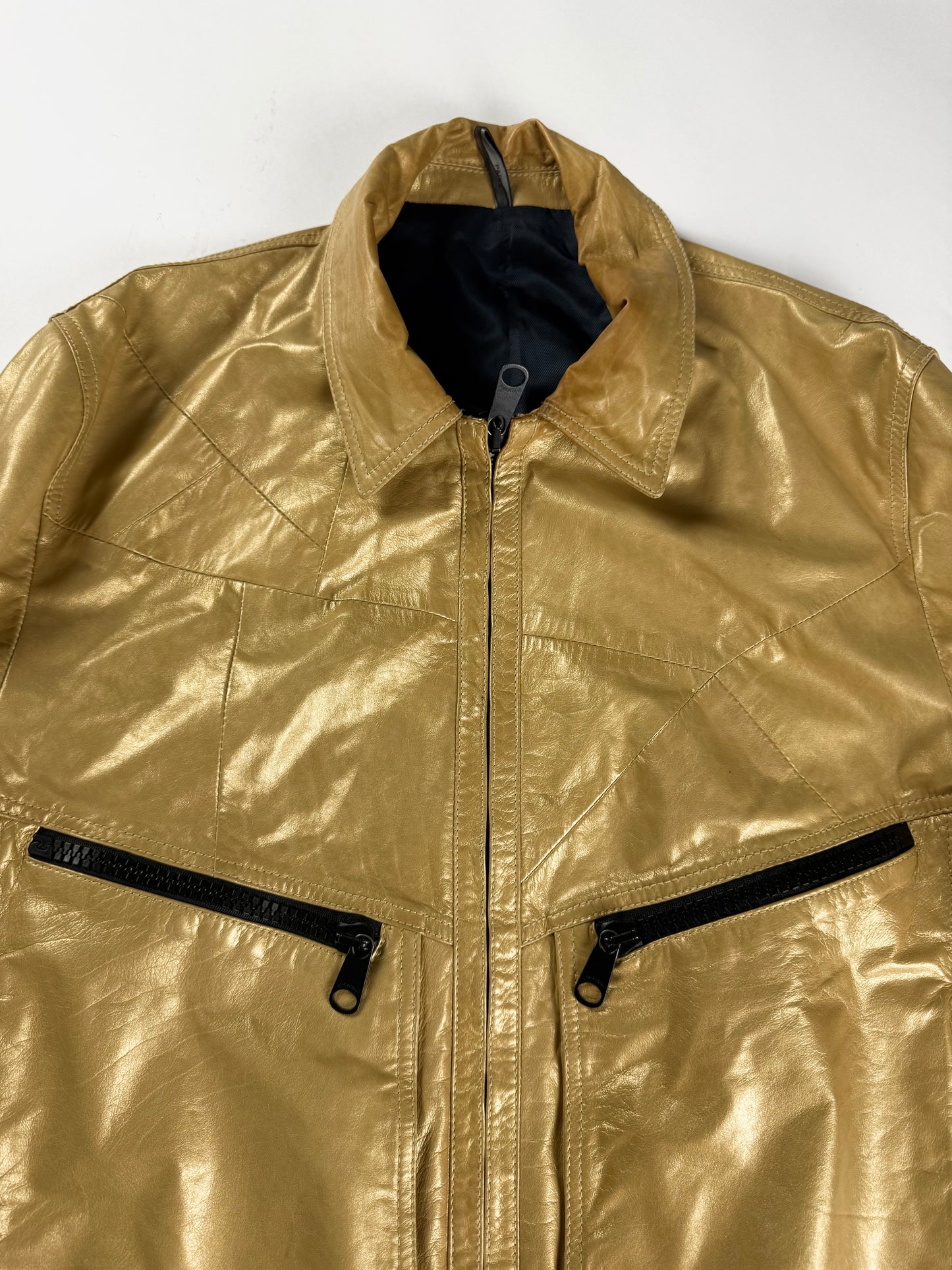 Dior Homme Kris Van Assche Fragmented Bright Yellow Leather Bomber Jacket SS 2009 - L