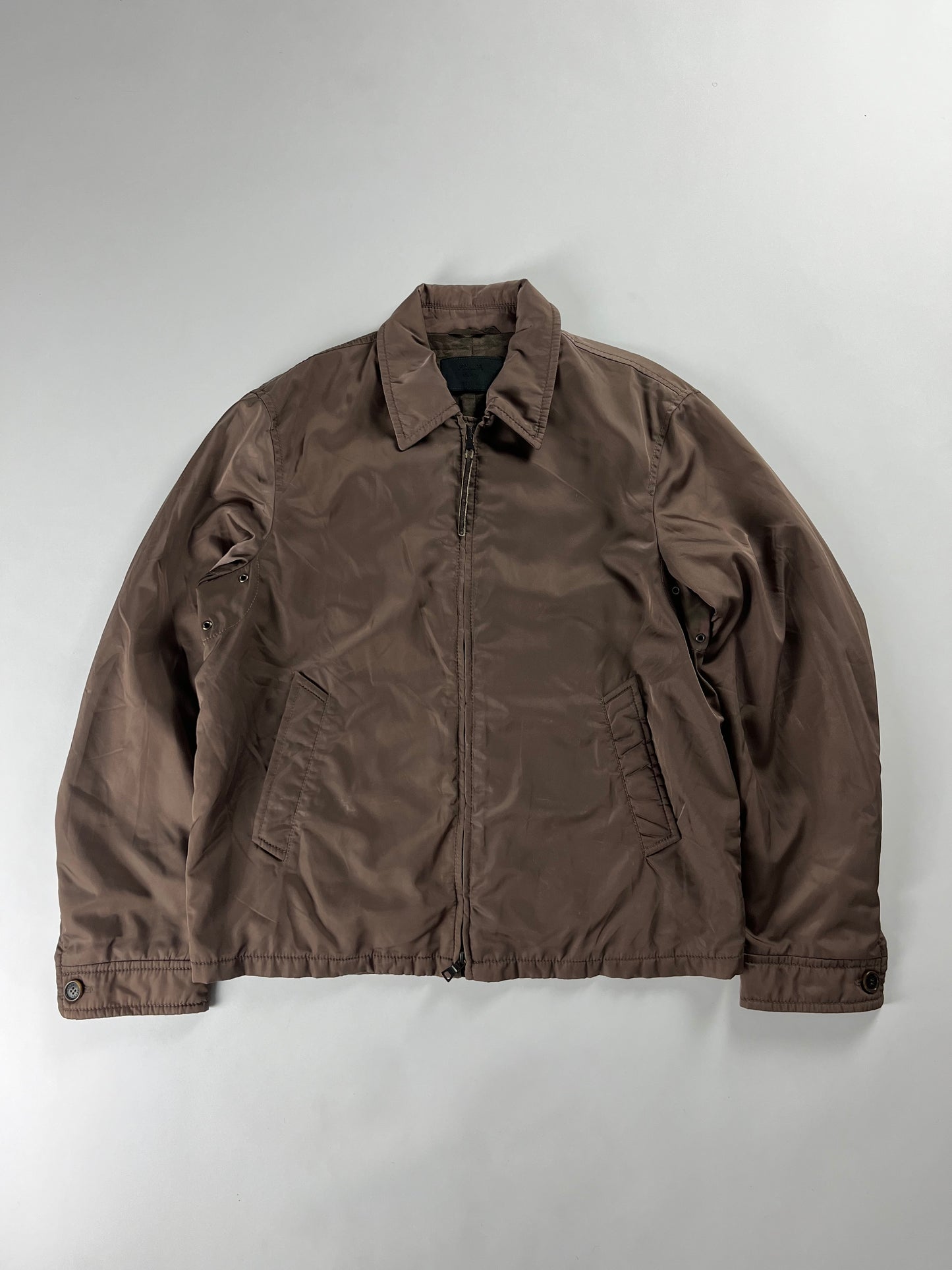 Prada Brown Nylon Double Zipper Trucker Jacket 2000s - L