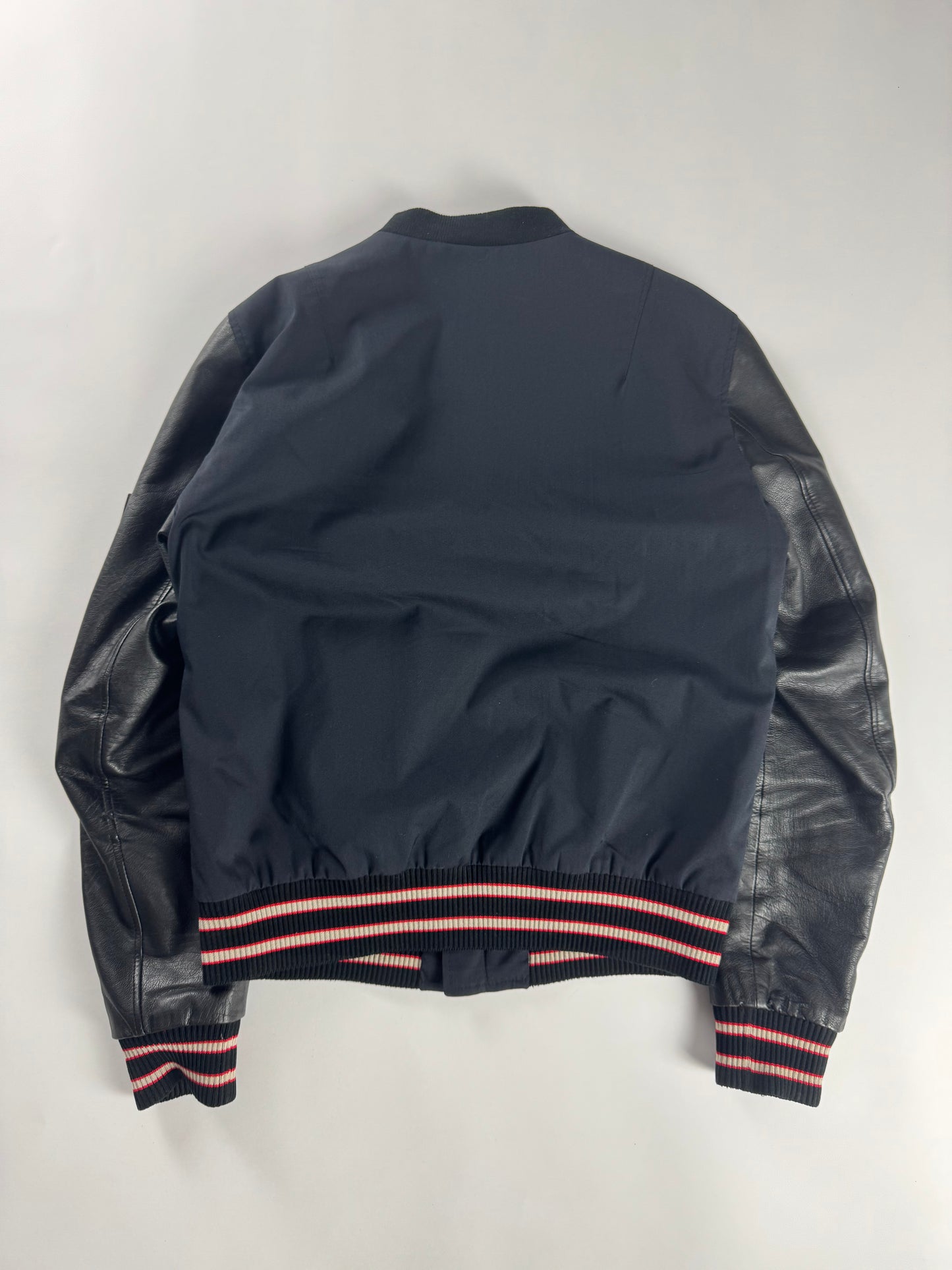 Lanvin Full Zip Leather Sleeve Bomber Jacket - M