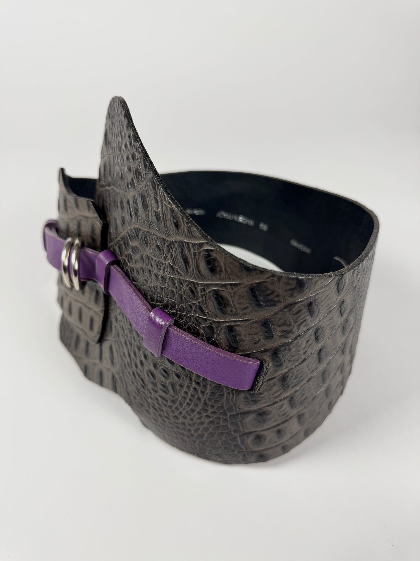 Just Cavalli Dark Brown Crocodile Embossed Purple Strap Leather Corset Belt 2000s - OS