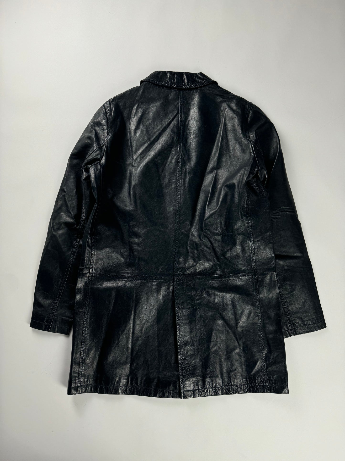 Prada Dark Leather Minimalist Coat 1990s - S