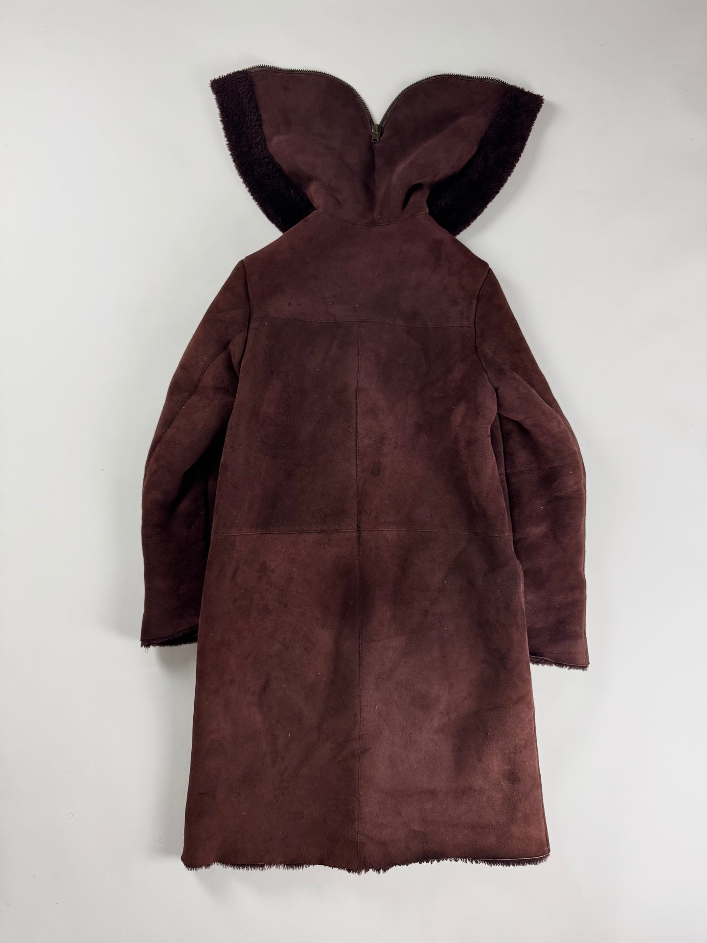 Miu Miu Wine Red Half Open Sherpa Hood Shearling Coat 2000s - XS