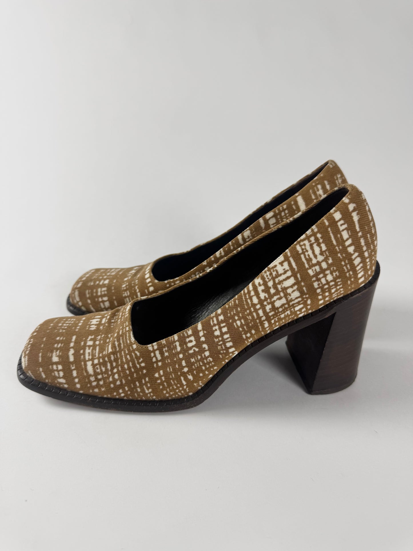 Prada Tweed Striped Print Microfiber Heel Pumps SS 1996 - 40 IT/41 EU
